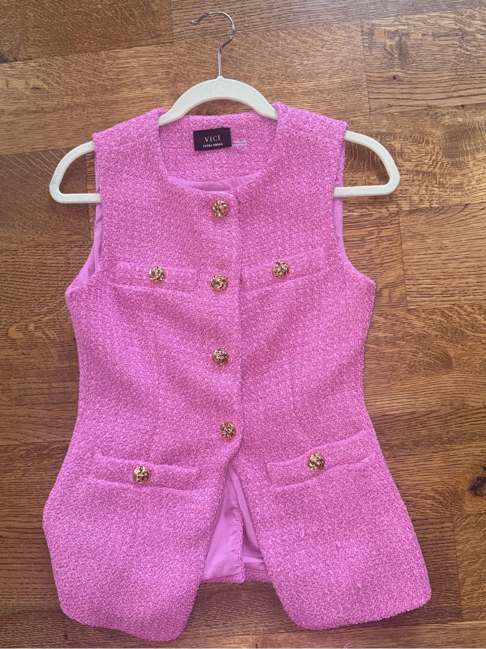 Vici Pink Tweed Sleeveless Button Vest